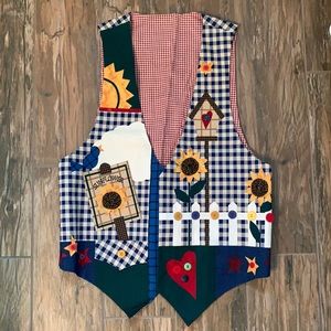 Vintage Homemade Sunflower and Birdhouse Vest